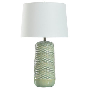 Galey-Woven Wicker Textured Design Table Lamp-Sage Green ,White Tapered Drum