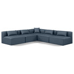 Meridian Furniture - Cube Upholstered Modular Sectional, Navy, 5-Piece: 4 Armless Chair, 1 Corner Chair, Vegan Leather - Elevate your space with the luxurious Cube Vegan Leather Modular Sectional. This modular sectional exudes modern elegance, charm, and comfort making it a perfect addition to any contemporary living space. Its clean lines and cube shape are reminiscent of minimalist design, while the plush navy vegan leather upholstery adds a touch of luxury and sophistication. The chair's versatile construction and geometric aesthetic seamlessly integrate into various design styles, from sleek living rooms to chic home offices, embodying the essence of modern design and creating a sense of order and tranquility in your space.