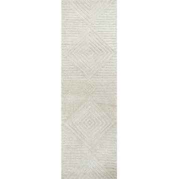 Alora Decor Makalu 2'6" x 8' Geometric/Solid Ivory /Natural Hand-Tufted Area Rug