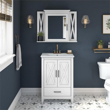 Bush Key West Engineered Wood Bathroom Vanity Sink with Mirror in White Ash