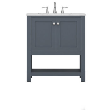 Wilmington 30" Bathroom Vanity With Carrera Marble Top, Gray