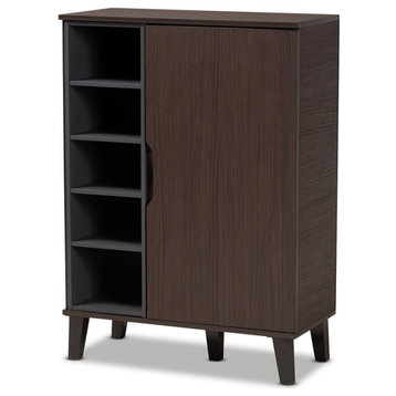 Bowery Hill Two-Tone Dark Brown and Grey Finished Wood 1-Door Shoe Cabinet