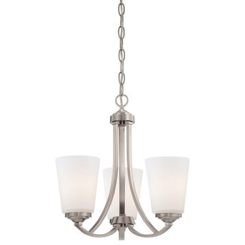 3-Light Mini Chandelier, Brushed Nickel With Etched Marble Glass