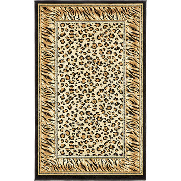 Unique Loom Light Brown Cheetah Wildlife 3' 3 x 5' 3 Area Rug