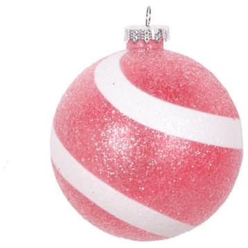 Vickerman 4" Red and White Swirl Sugar Glitter Ball Ornament, 4 per bag.