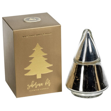 Siberian Fir Holiday Tree Gift Boxed Scented Candle Jar, Silver