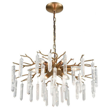 6-Light Chandelier Ice Crystal Branches in Coffee Bronze Finish Metal Twig Arms