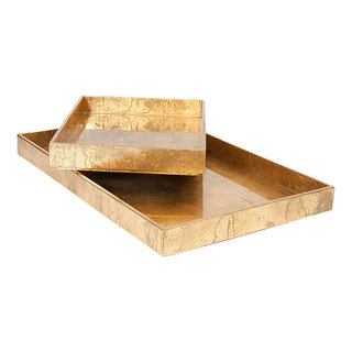 Studio A Plaid Etched Tray - Antique Brass