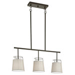 Kichler - Kichler 52263 Marika 3 Light 36"W Linear Chandelier - Olde Bronze - Features The Marika linear chandelier with linen shades is a perfect addition in several aesthetic environments, including traditional and transitional Constructed from steel Includes fabric shades Sloped ceiling compatible (3) 75 watt maximum medium (E26) bulbs required Includes 36" of total downrods ETL rated for dry locations Dimensions Fixture Height: 16" Maximum Hanging Height: 74" Width: 36" Depth: 8" Wire Length: 65" Canopy Width: 13" Canopy Depth: 5" Electrical Specifications Max Wattage: 225 watts Number of Bulbs: 3 Max Watts Per Bulb: 75 watts Bulb Base: Medium (E26) Bulb Shape: A19 Bulbs Included: No