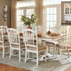 Hollyhock 9Pcs Distressed White Oak Trestle Pedestal Dining Table Set - Dining Sets