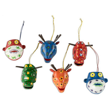 Novica Handmade Colorful Animals Wood Ornaments (Set Of 6)