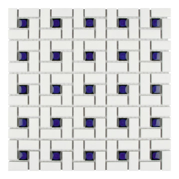 SomerTile Spiral 12.5" x 12.5" Porcelain Mosaic Tile, Blue and White