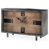Harvey 13.0Lx4.5Wx8.1H Black Metal and Wood Rectangular Table Clocket