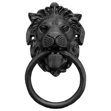 7" Lion Head Door Knocker, Black Painted Un-Lacquered