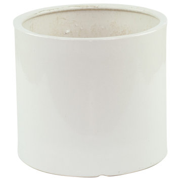 Large Ceramic Planter Cylinder Pot 10'' White
