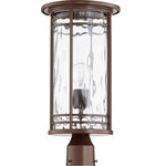 Quorum International - Larson 9" Clear Post, Oiled Bronze With Clear Hammered Glass - Larson 9" Clear Post, Oiled Bronze With Clear Hammered Glass