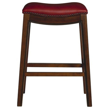 Bowery Hill 30" Traditional Wood/Faux Leather Backless Bar Stool in Red