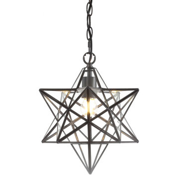 Stella Moravian Star Metal/Glass LED Flush Mount, Oil Bronze/Clear, Pendant