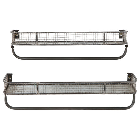 Metal Wall Shelves With Hanging Bar, 2-Piece Set