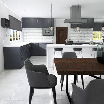 Contemporary (Grey Scale) Kitchen and Dining