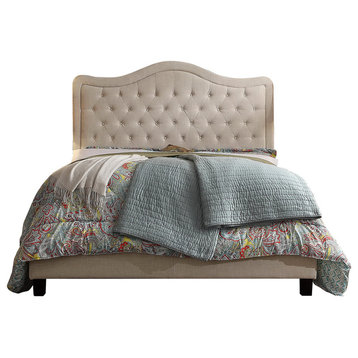 Aurora Queen Upholstered Panel Bed, Beige, Twin