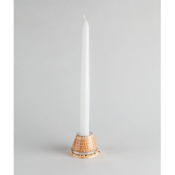Cut Orange Cone Shell Candle Holder with Sterling Silver, Set of 2
