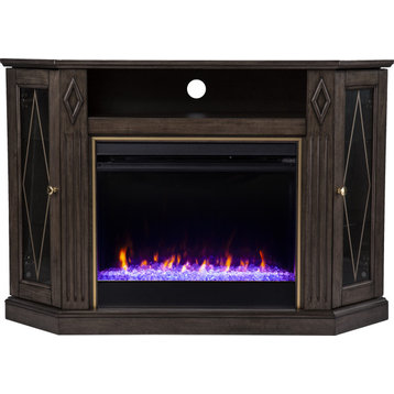 Austindale Color Changing Fireplace with Media Storage - Light Brown