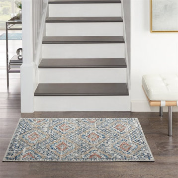 Nourison Concerto 26x45" Polyester and Polypropylene Area Rug in Blue/Ivory
