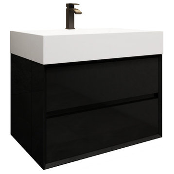 MAX 30" Floating Bath Vanity With Acrylic Sink, Gloss Black