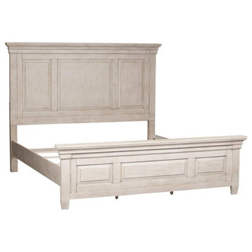 Queen Panel Bed (824-BR-QPB), Antique White Finish w/ Tobacco Tops