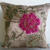 Brown Multicolor Applique 18"x18" Velvet Pillowcase, Applique Blossom
