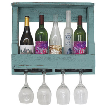 Farmhouse 5-Bottle Wine Shelf, Sea Foam Green