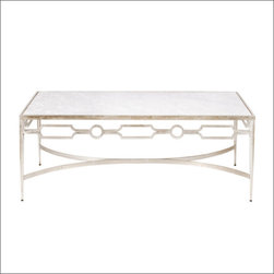 Worlds Away Grace Gold or Silver Leaf and Marble Coffee Table - Products