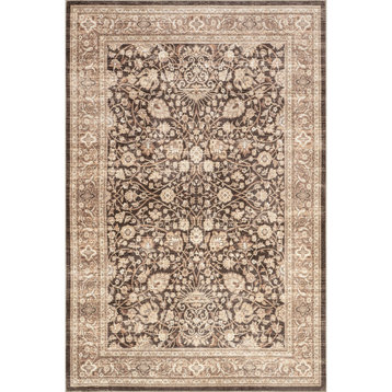 nuLOOM Cerise Floral Faded Spill Proof Washable Area Rug, Dark Brown 5' x 8'