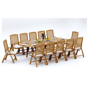 13-Piece Teak Dining Set, 117" Extension Oval Table, 12 Ashley Arm Chairs