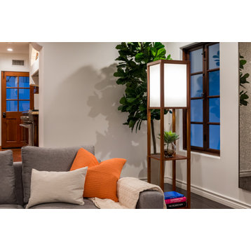 Brightech Maxwell - Modern LED Shelf Floor Lamp - Skinny End Table & Nightstand,