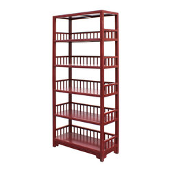 Chinese Distressed Matte Brick Red 5 Shelves Bookcase Display Cabinet - Bookcases