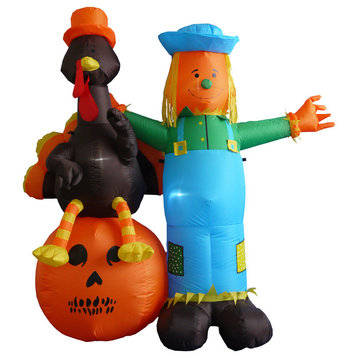 Thanksgiving Inflatable Scarecrow With Turkey and Pumpkin, 6'