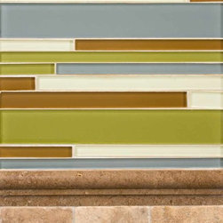 Everglade Interlocking Glass And Noche Travertine - Tile