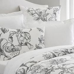 Pottery Barn - Pippa Floral Print Organic Duvet Cover, Full/Queen, Charcoal - Duvet Covers And Duvet Sets