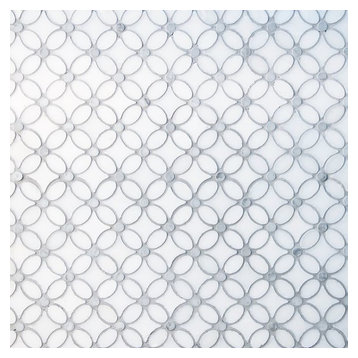 Italian Carrara White Marble Polished Floral Mosaic Tile, White, 5 Sheets