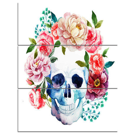 "Skull Bouquet Vector Art" Glossy Metal Wall Art, 3 Panels, 28"x36"