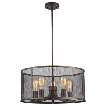 IRONCLAD, Industrial-style 5 Light Rubbed Bronze Ceiling Pendant, 20" Wide