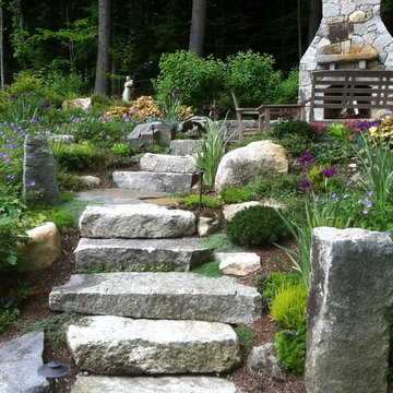 Aged Granite Steps and Granite Fireplace