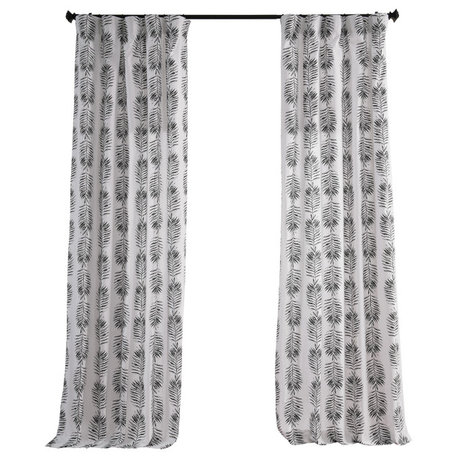 Sago Black Ink Printed Cotton Curtain Single Panel, 50Wx108L