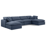 Meridian Furniture - Indulge Upholstered Modular U-Shaped Sectional, Navy, 6-Piece: 2 Armless Chair, 2 Corner Chair, 2 Ottoman, Down Stuffed Linen Textured Fabric - Experience ultimate comfort and style with our navy linen textured fabric Indulge Sectional. The luxurious linen texture of the fabric will elevate the aesthetic of any room. This sofa provides ample space for you to relax while its modular build offers the option of unlimited configurations. Whether you're looking to add a stylish element to your living room or a comfortable seating option to your bedroom, this sofa is the perfect choice.