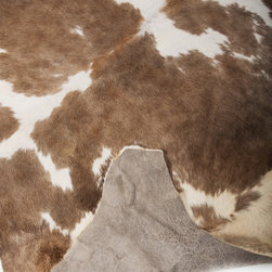 Luxury Natural Cowhide Area Rug, Handmade, Beige, White, Hair-on-Hide, 7'0"x6'7" - Area Rugs