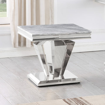 Chihiro Grey Square Stone End Table, Silver