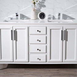 59 inch Transitional White Finish Double Bathroom Vanity Quartz Top - Bathroom Vanities And Sink Consoles