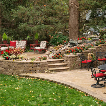 Concrete Block Raised Patio with Allan Block Retaining Walls
